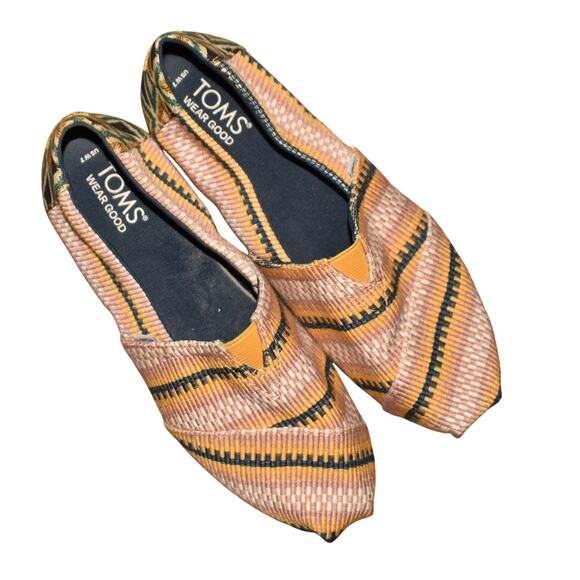 TOMS $60 Cloudbound Alpargata Loafer Flat Mango Striped Global Woven Size 7 - Picture 6 of 7